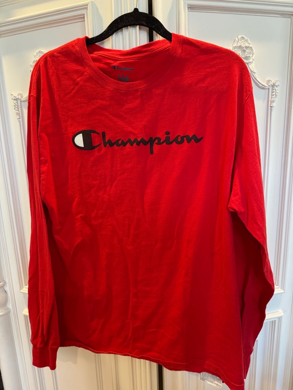 Champion Red Long-Sleeve Logo Tee